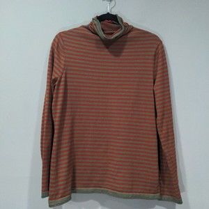 Duluth Trading Co. Women's Mock Neck Striped Long Sleeve Size Large Gray Orange